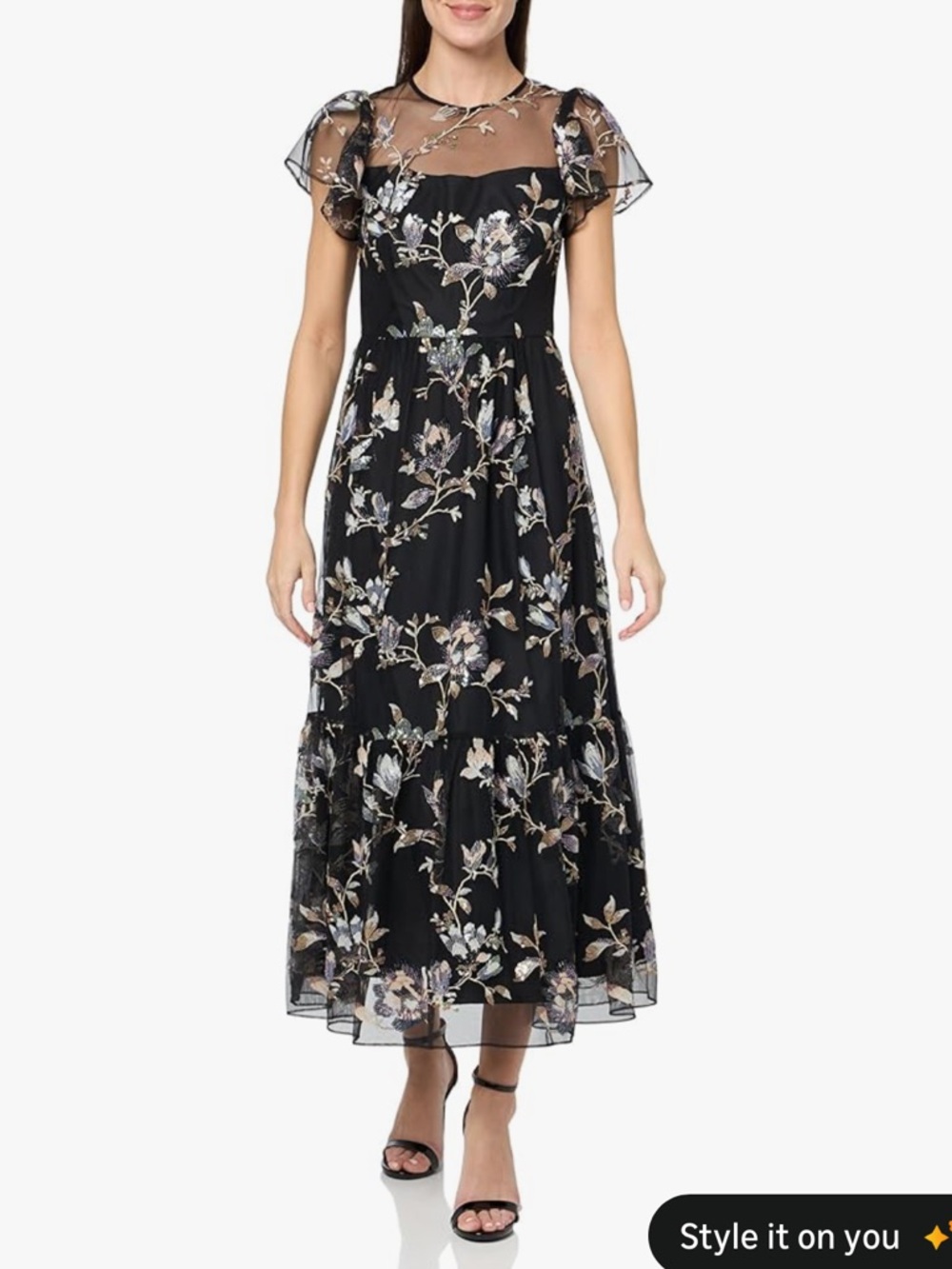 Shoshanna Black Floral Embroidered Maxi Dress